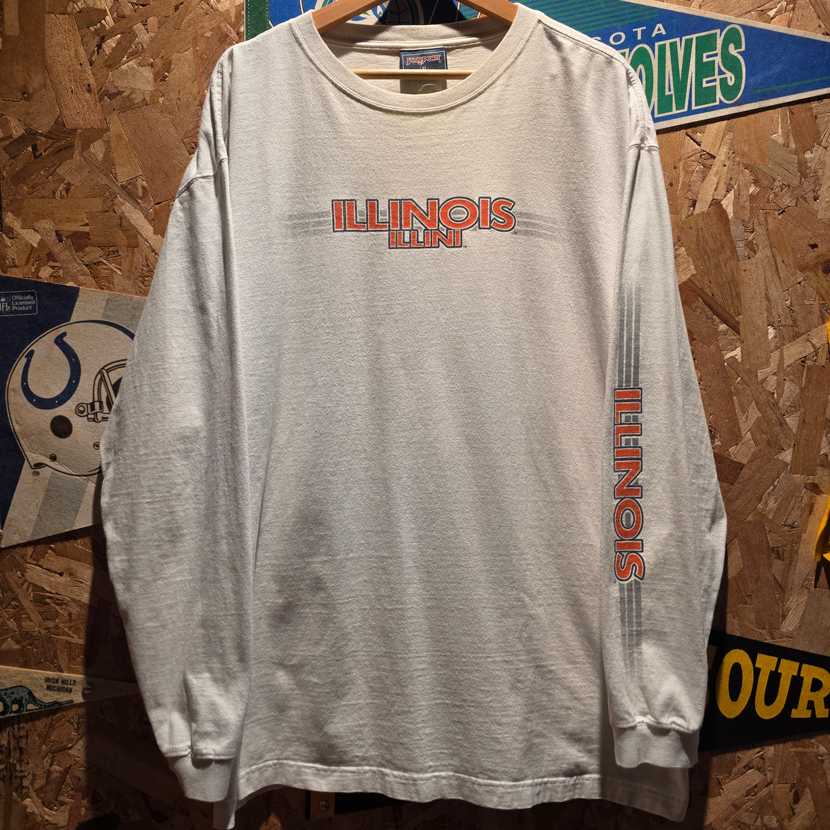 VTG Jansport Illinois Fighting Illini Long Sleeve Graphic T-Shirt: XL