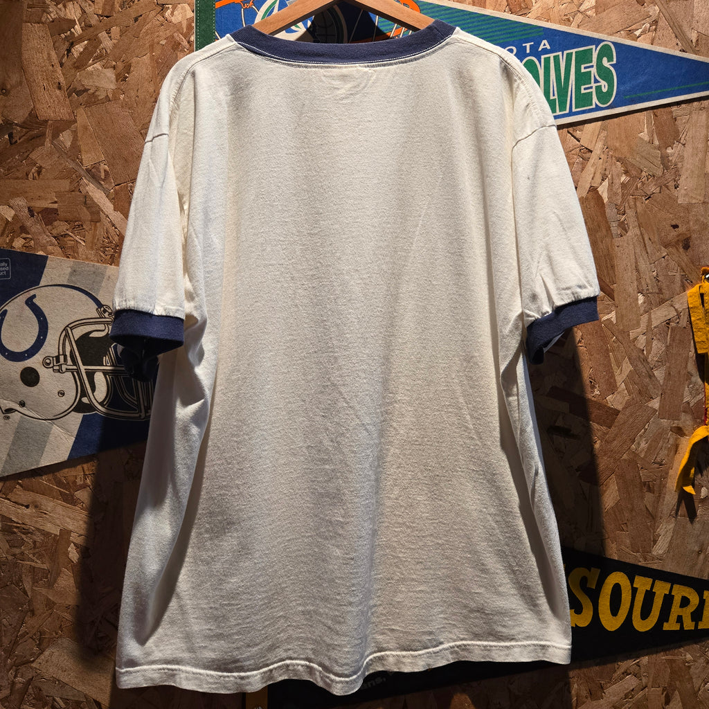 VTG 90's Indiana Pacers Ringer Embroidered Logo Lee Sports T-Shirt: XL