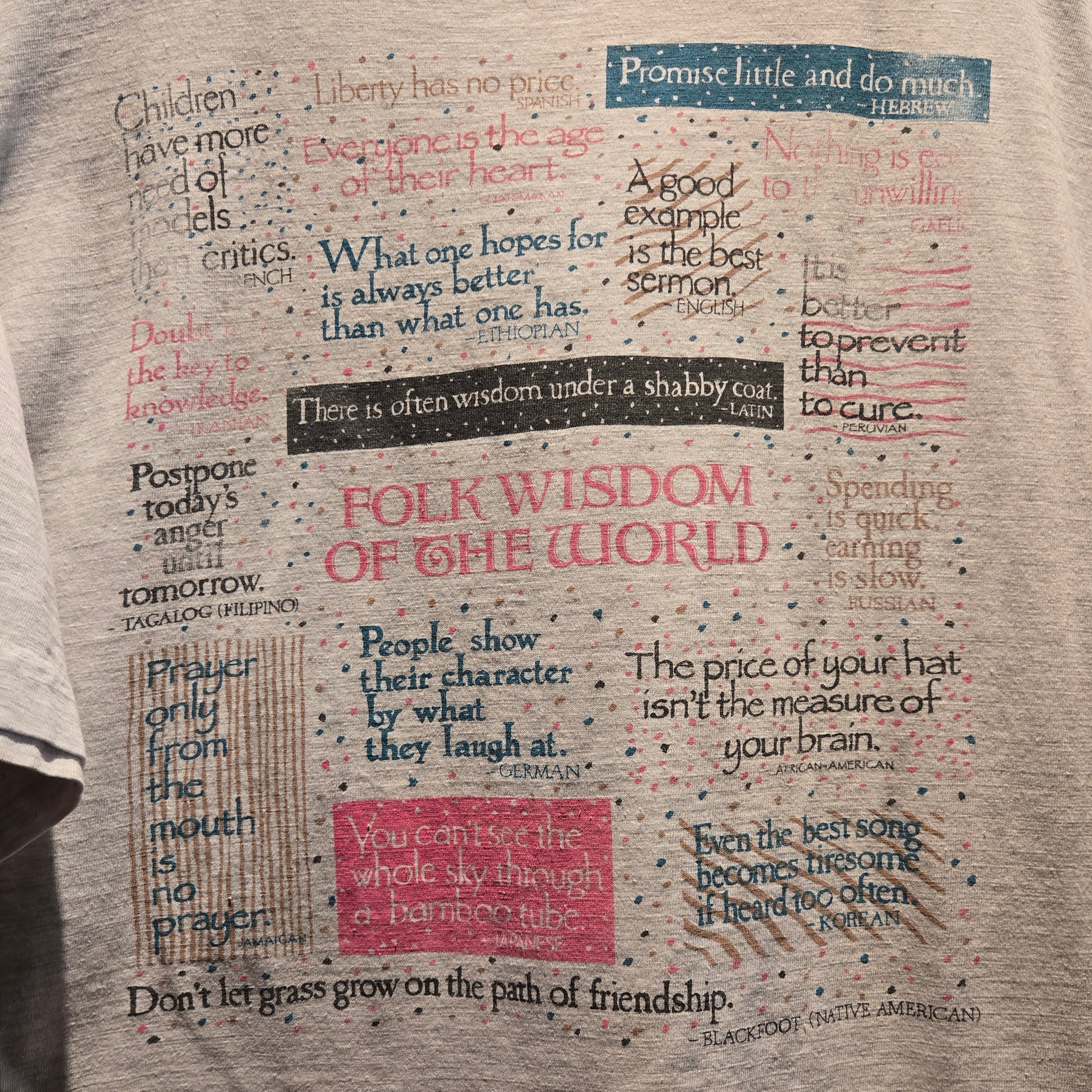 VTG Folk Wisdom Of The World Double Sided T-Shirt: Large