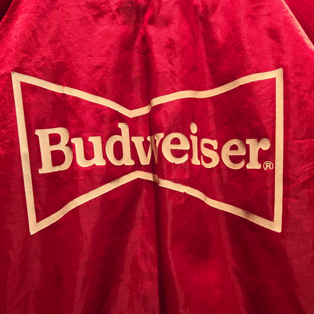 VTG Budweiser Men's Red Satin Bomber Jacket 80s Varsity Nylon: Medium