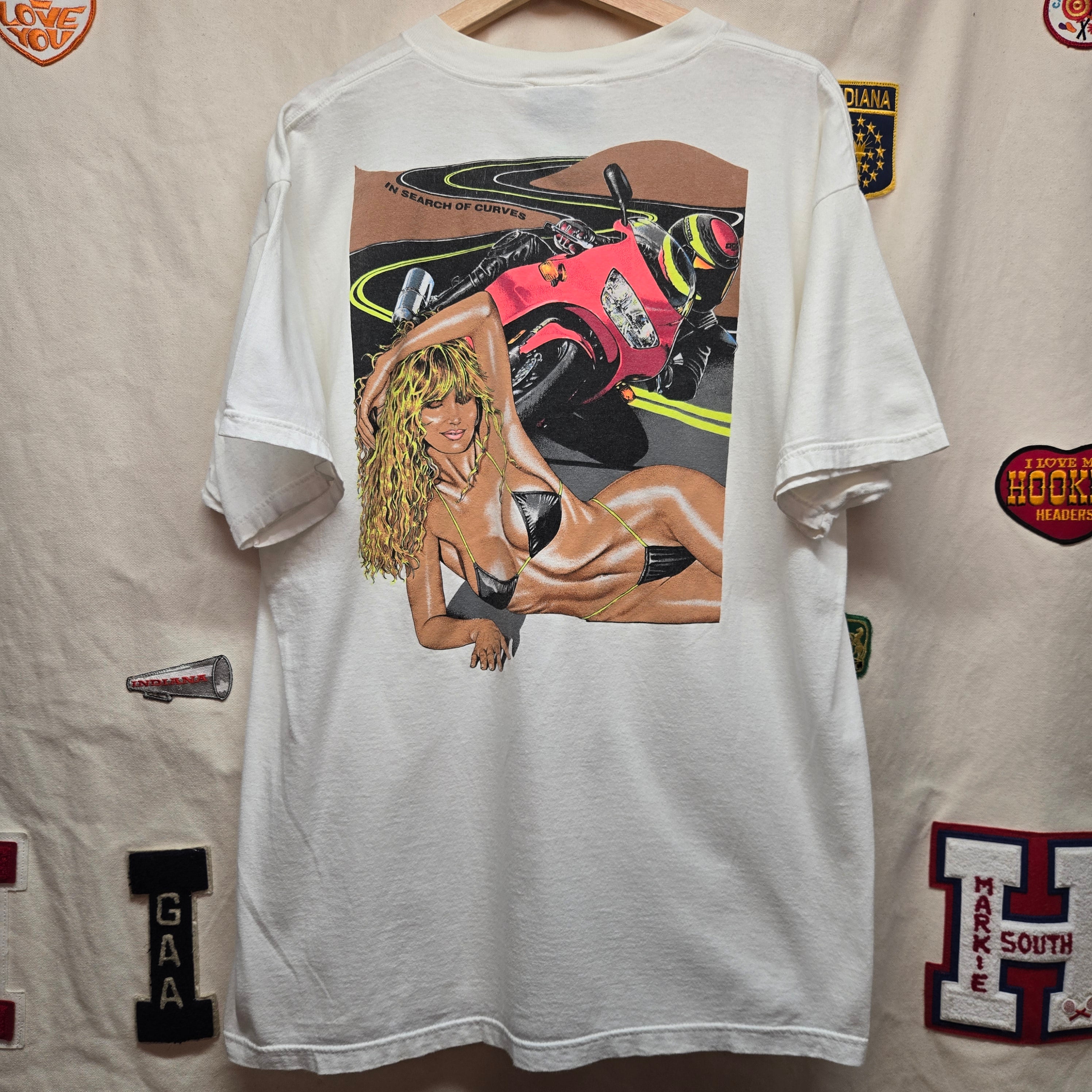 VTG Xtreme Super Bike Babe " In Search Of Curves" Graphic T-Shirt: XL