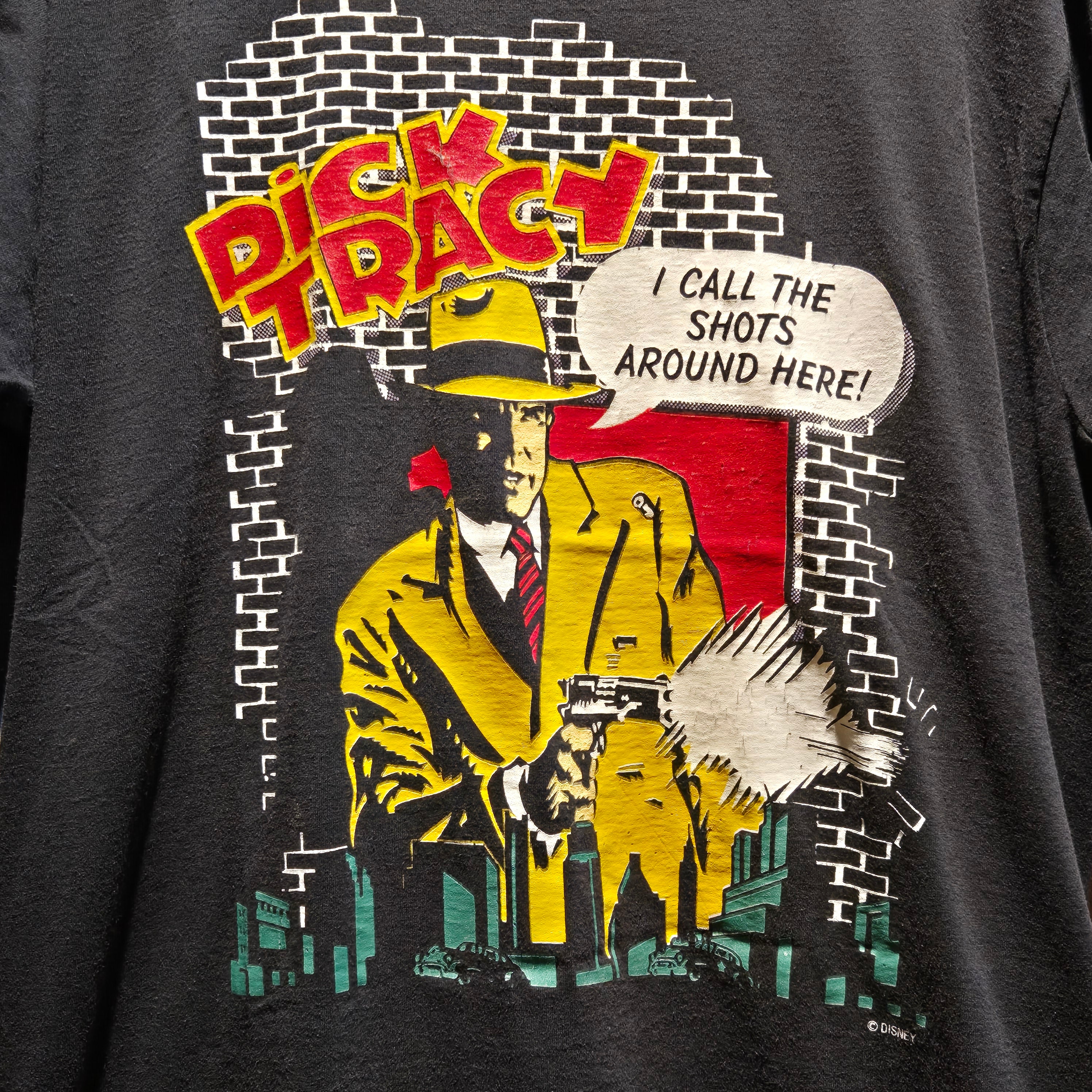 VTG Dick Tracy Disney Black T-Shirt "I Call The Shots": Medium