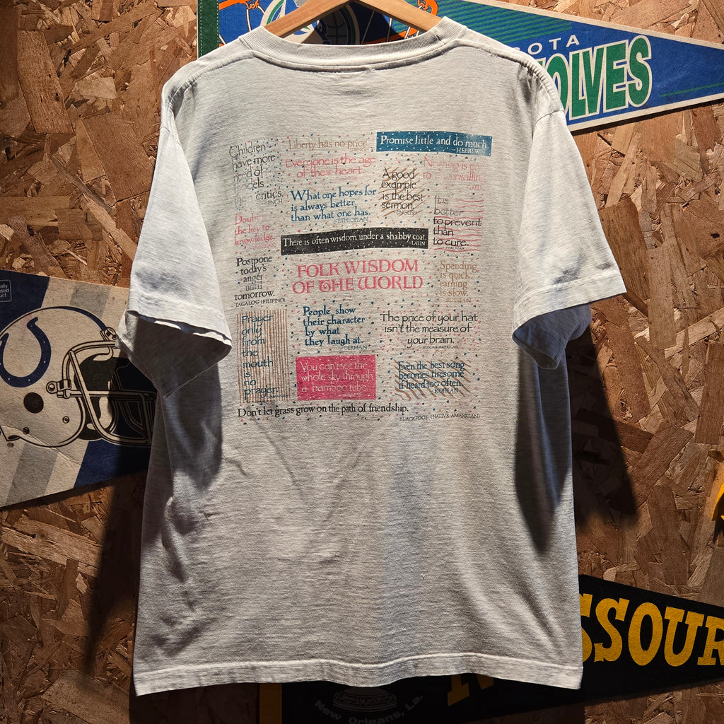 VTG Folk Wisdom Of The World Double Sided T-Shirt: Large