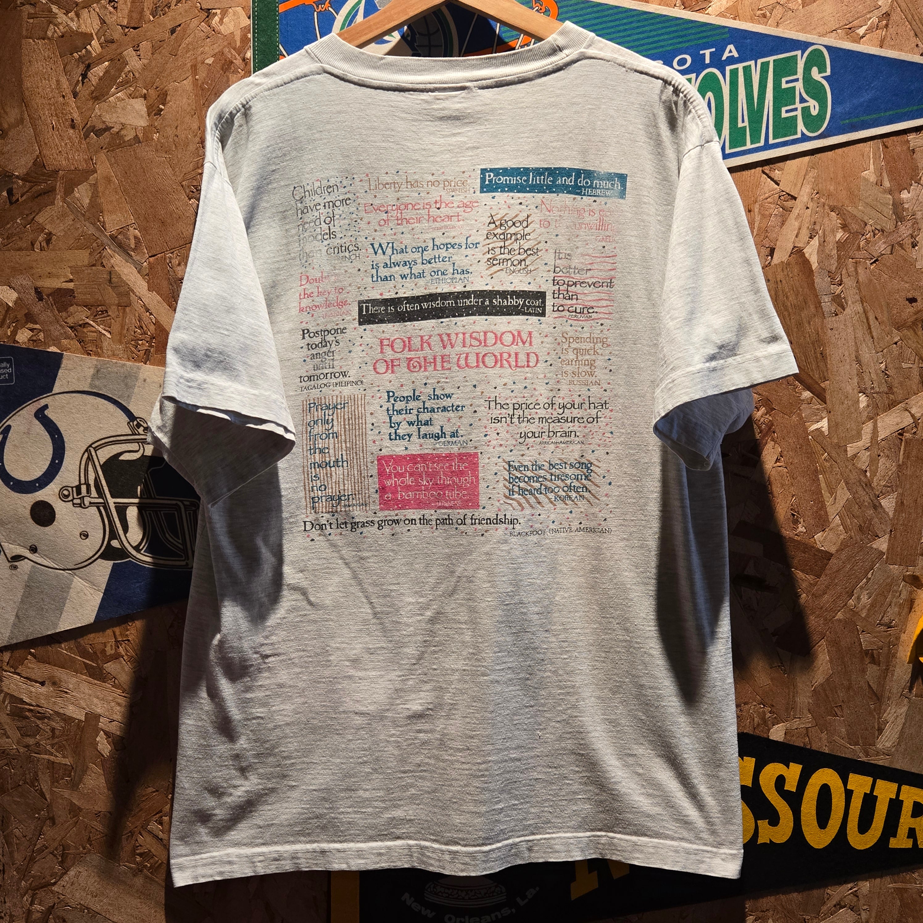 VTG Folk Wisdom Of The World Double Sided T-Shirt: Large