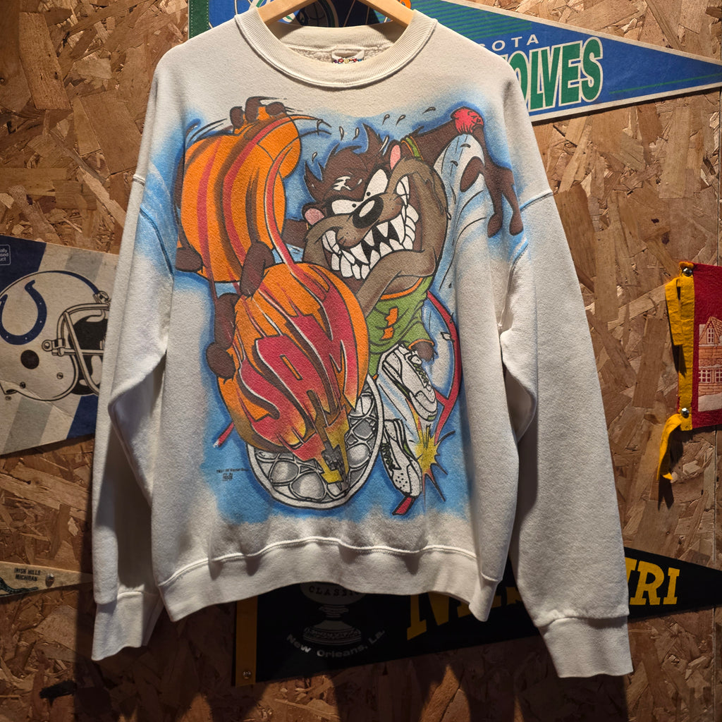 VTG Taz Basketball AOP Jam White Sweatshirt: XL