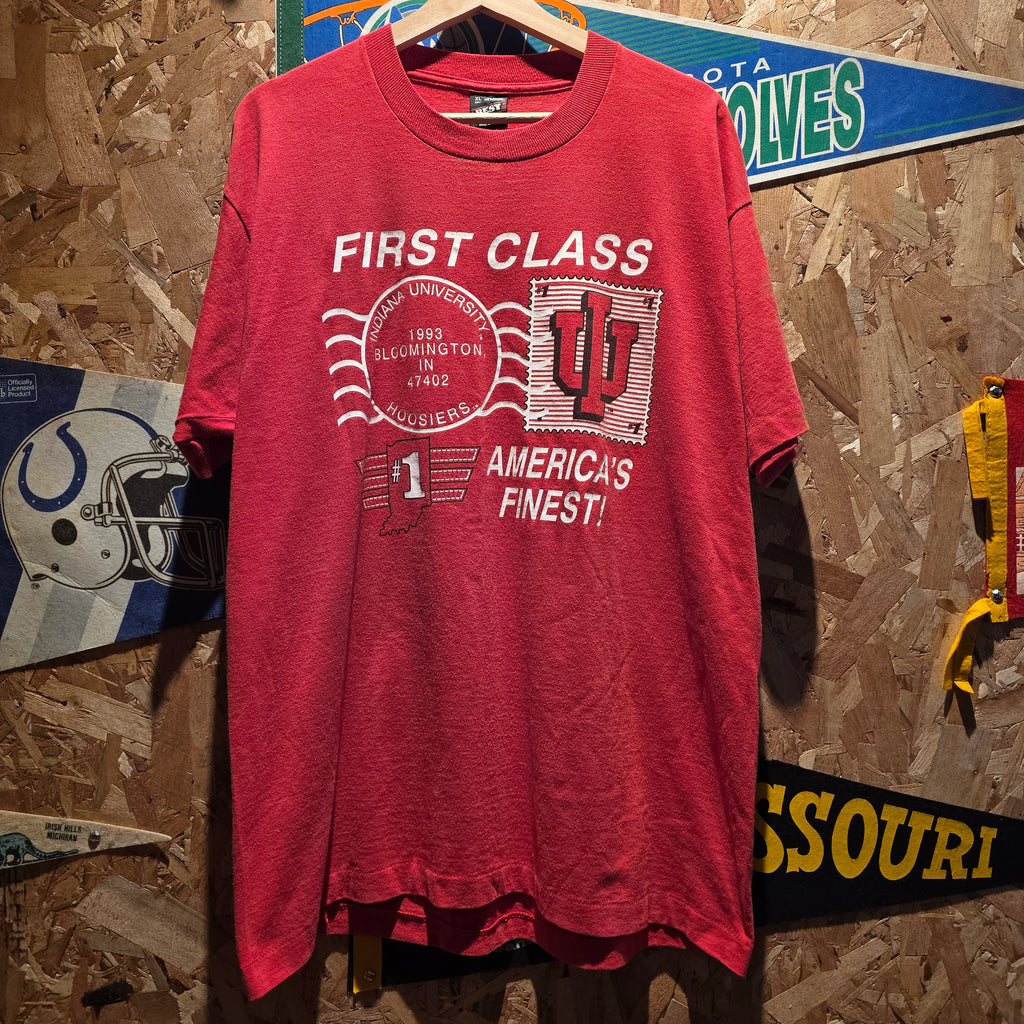VTG 90's Indiana University Hoosiers First Class Americas Finest Red T-Shirt: XL