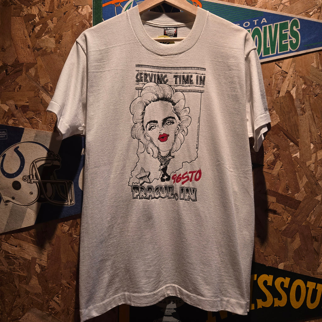 VTG 1991 Madonna A League Of Their Own Illustration By Chuck Armstrong White Graphic T-Shirt: Large