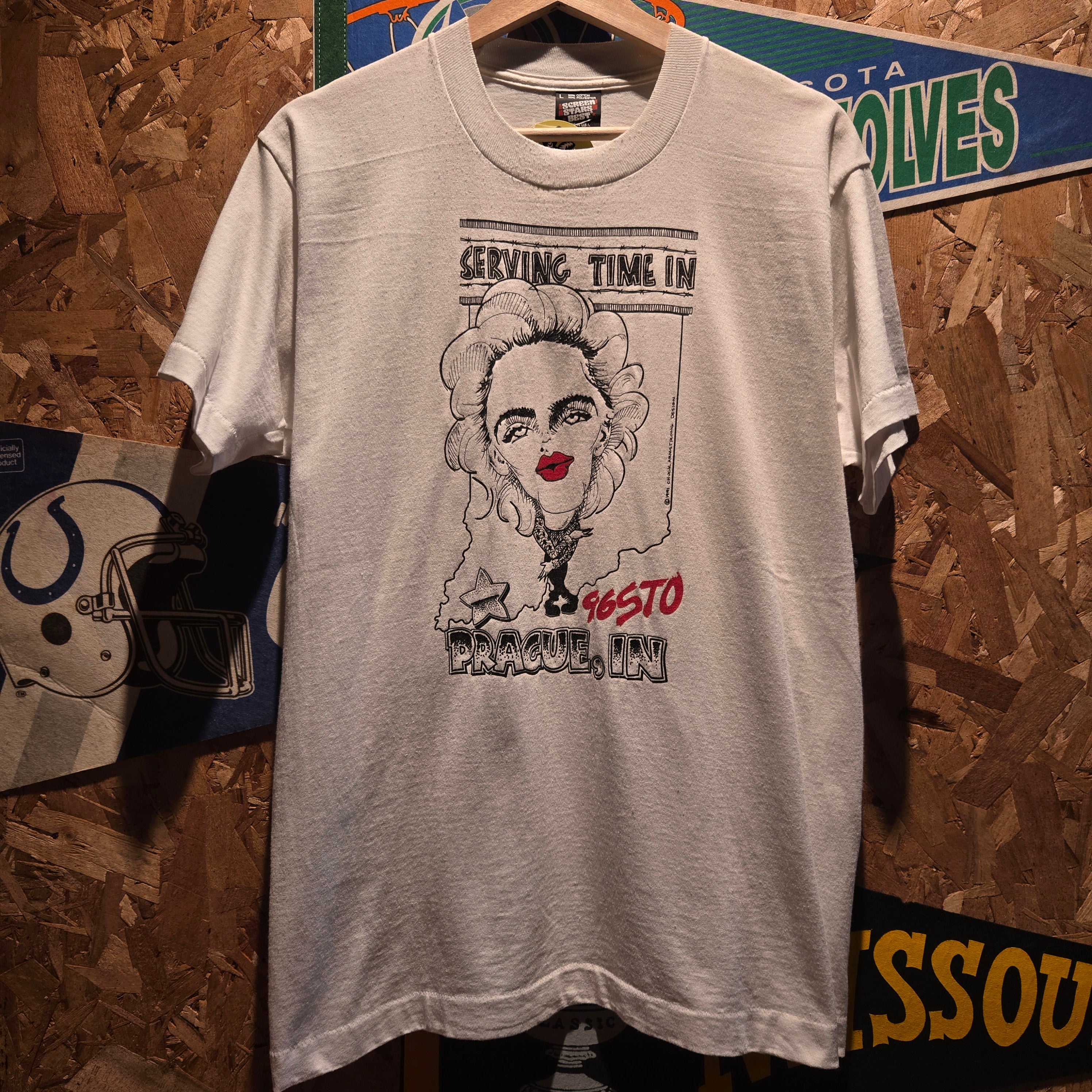 VTG 1991 Madonna A League Of Their Own Illustration By Chuck Armstrong White Graphic T-Shirt: Large