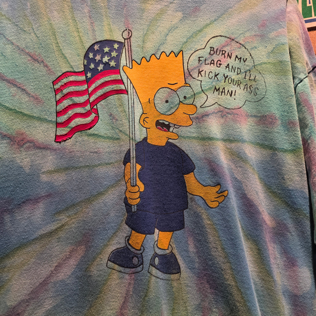 VTG Bart Simpson Single Stitch Tye Dye T-Shirt " Burn My Flag I'll Kick Your A$$": XL