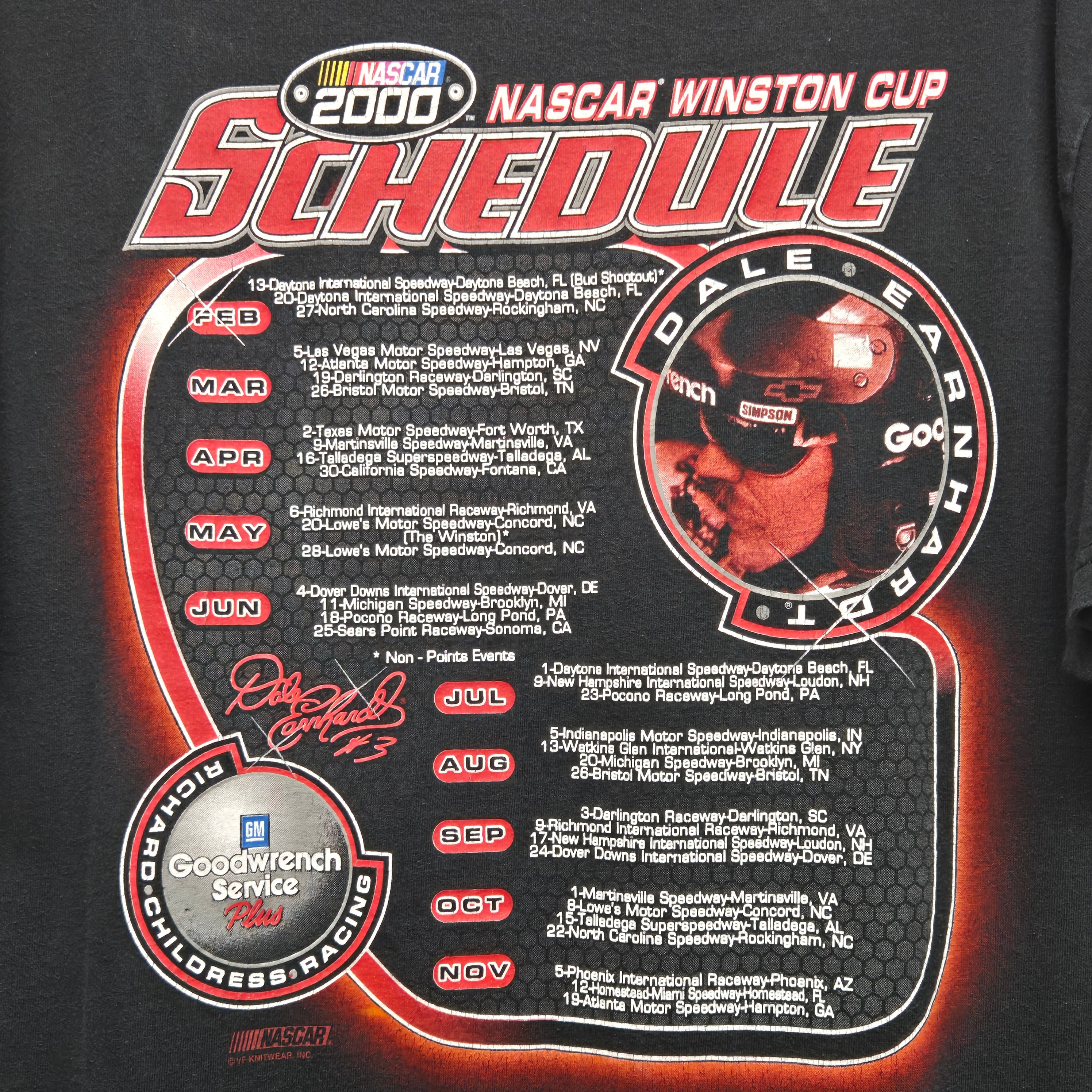VTG 2000 Dale Earnhardt Intimidator Schedule Black T-Shirt: XL