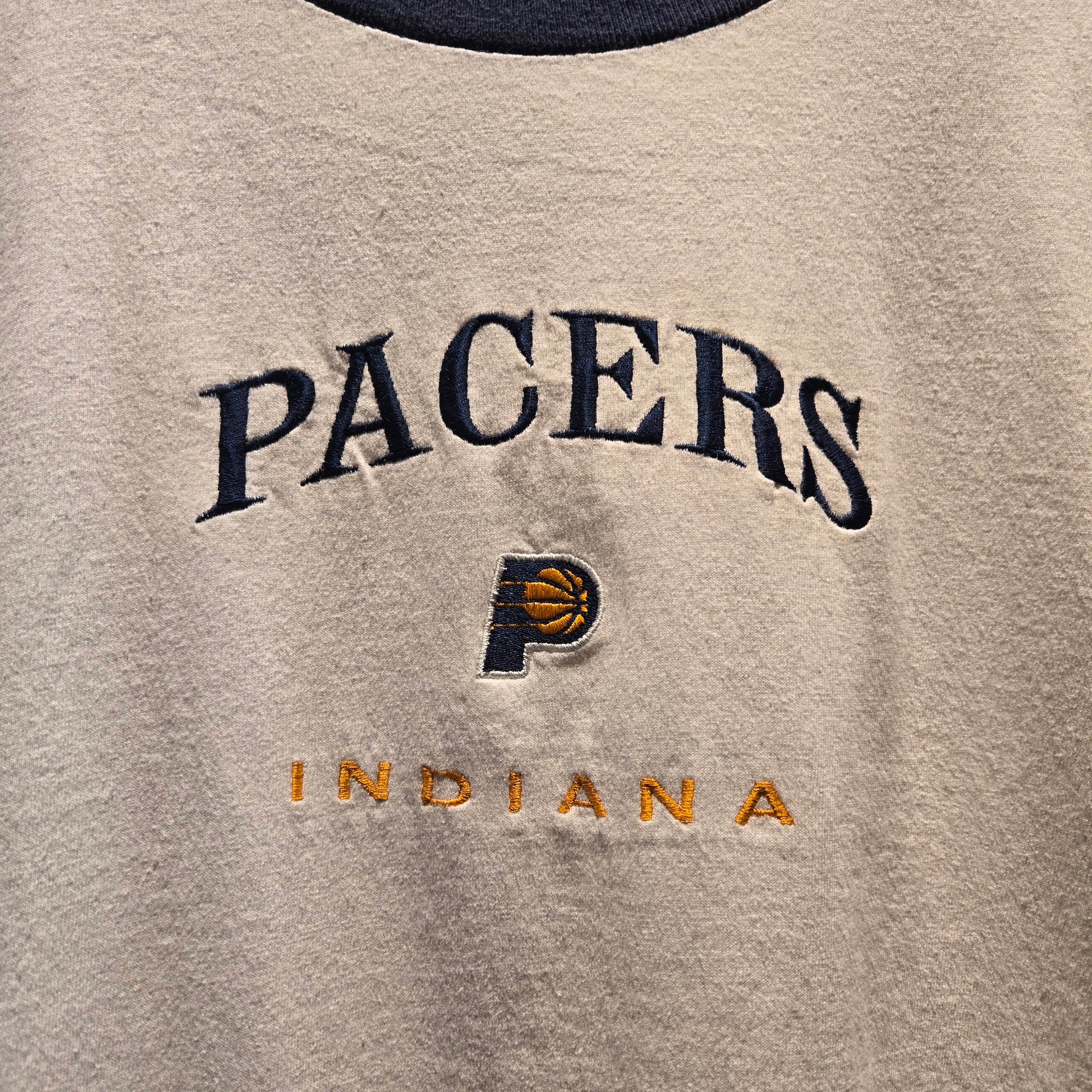 VTG 90's Indiana Pacers Ringer Embroidered Logo Lee Sports T-Shirt: XL