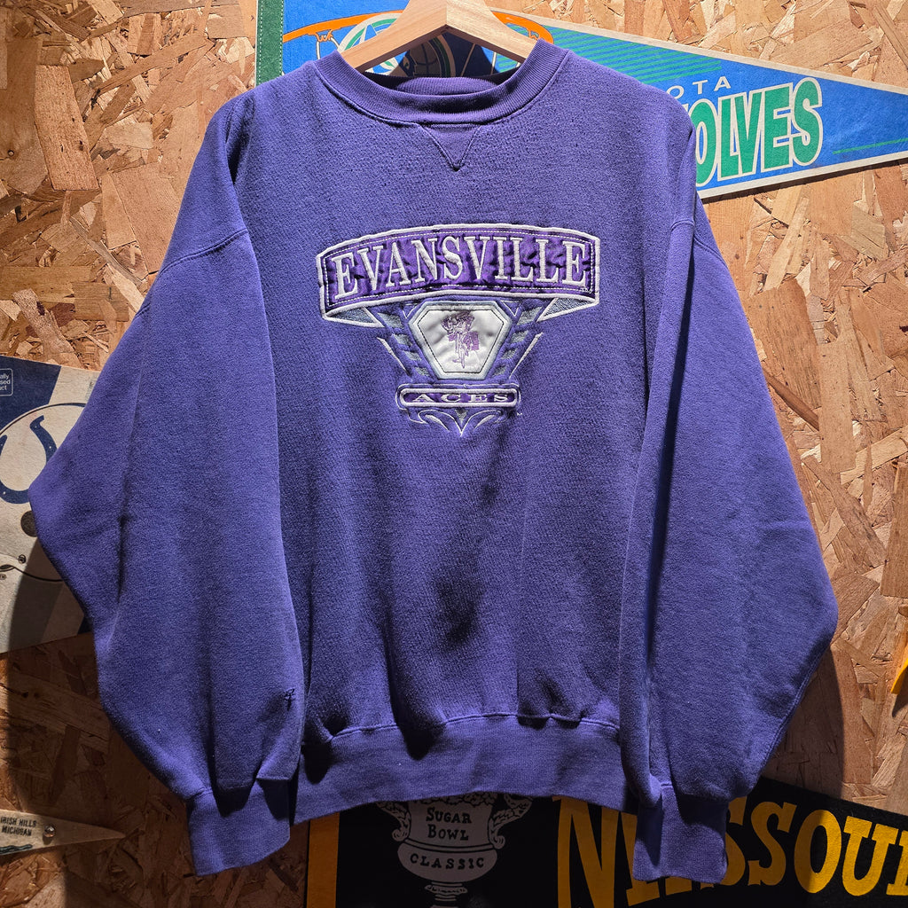 VTG University Of Evansville Aces Purple Sweatshirt Midwest Embroidery: Large