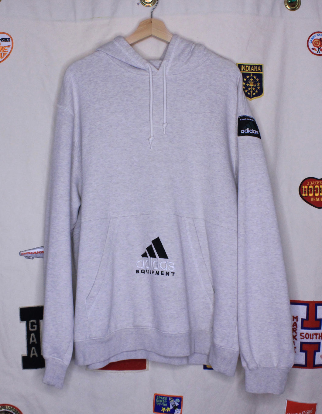 Vintage Adidas Equipment Grey Embroidered Limited Edition Hoodie Sweatshirt: XL