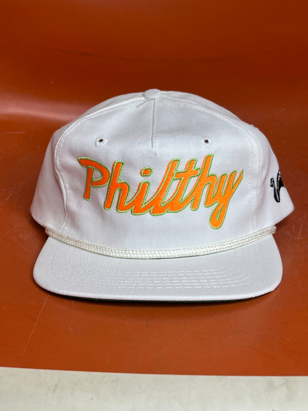 Philthy Skunk Script White Embroidered Strap-Back Hat