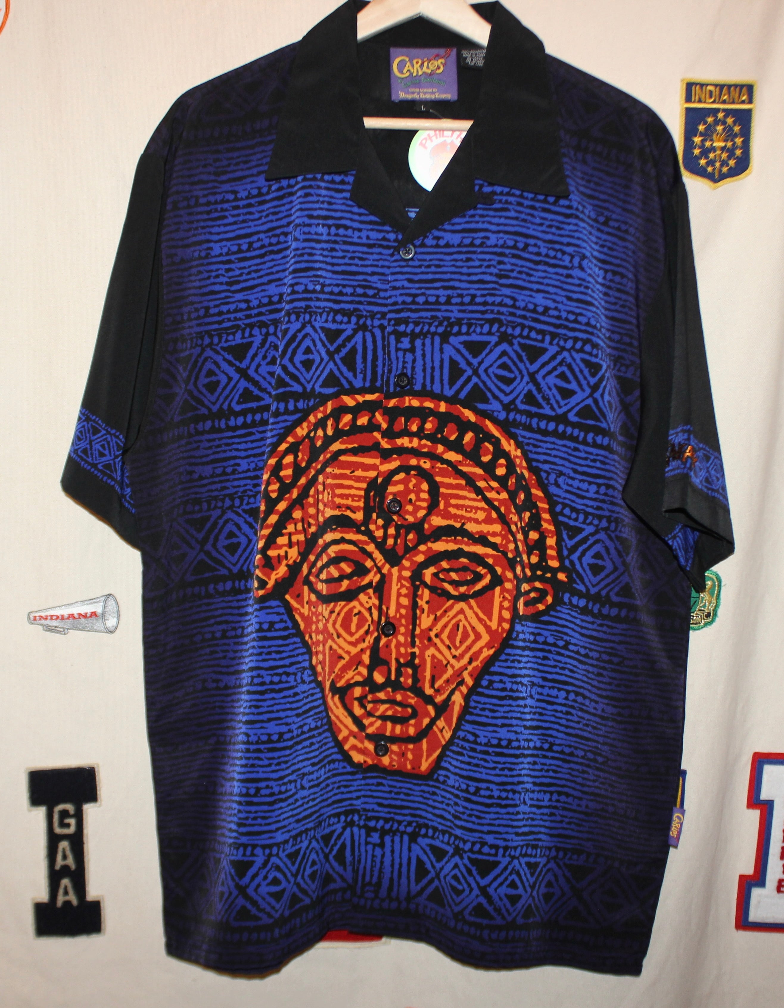 Vintage Carlos Santana Black/Blue Button Up Shirt by Dragonfly: Large