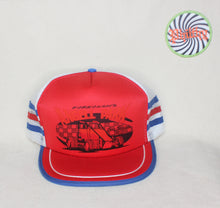 Load image into Gallery viewer, Vintage Fireman&#39;s Angel Park Racing 3-Stripe Mesh Trucker Hat
