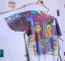 Load image into Gallery viewer, Vintage Freeze Garfield &amp; Odie We Run Things All Over Print White Crewneck Sweatshirt: M
