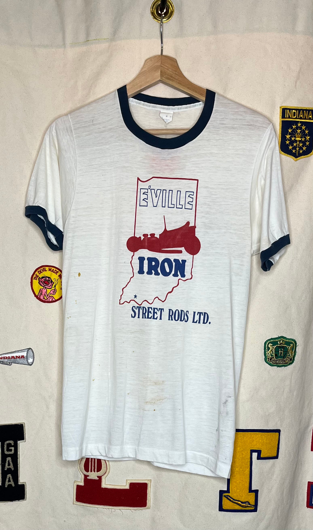 Vintage Eville Iron Evansville Hot Rod Ringer T-Shirt: M