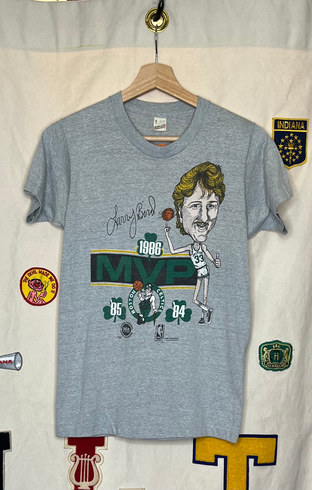 1986 Larry Bird Boston Celtics Caricature T-Shirt: S