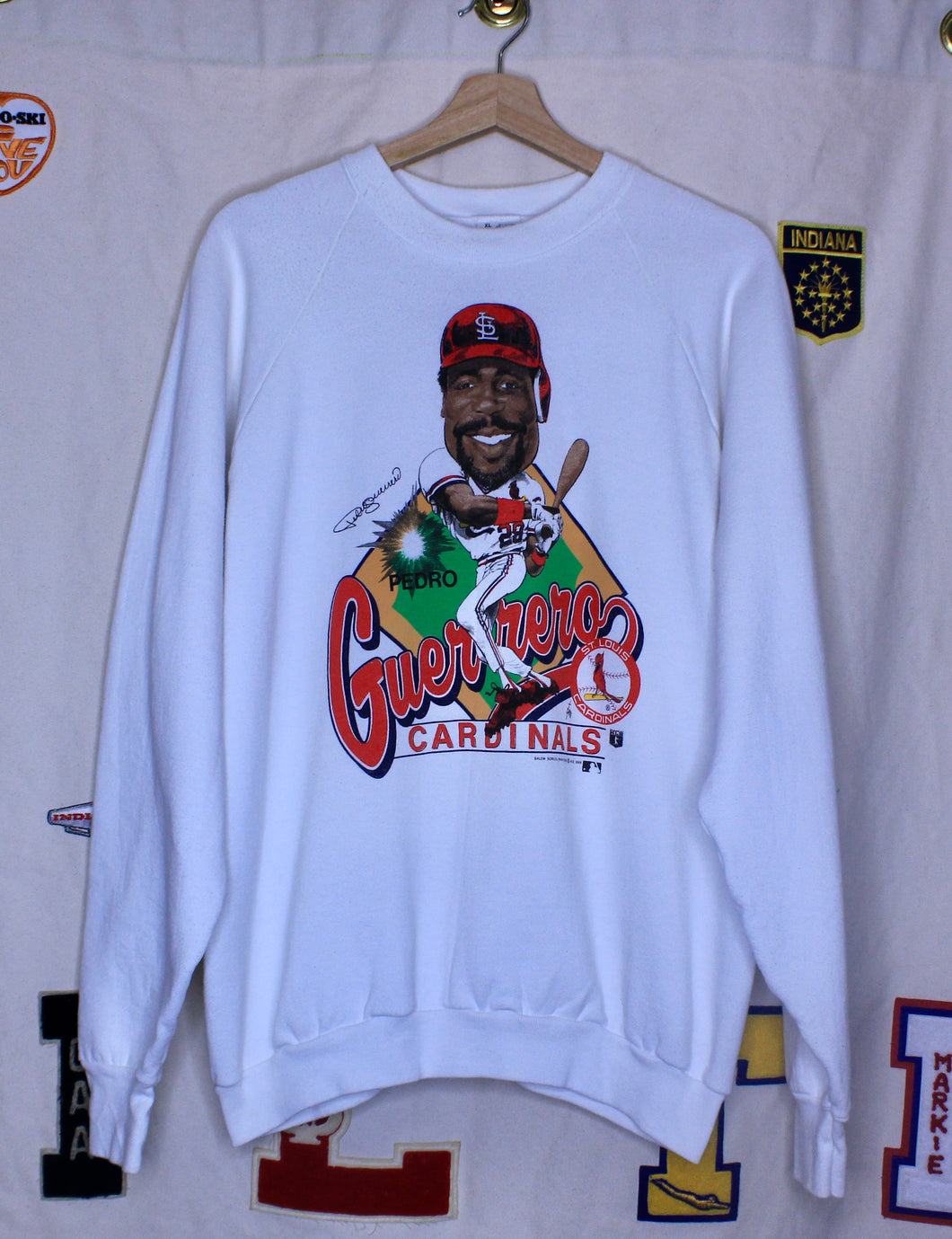 Vintage St.Louis Cardinals Pedro Guerrero Caricature White Crewneck Sweatshirt: XL