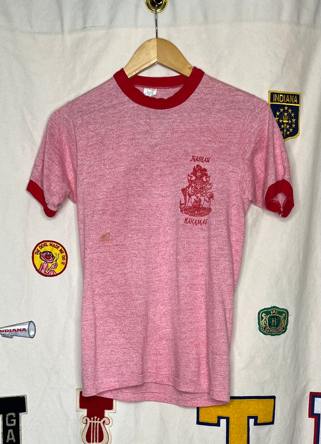 Vintage Nassau Bahamas Heather Red Ringer T-Shirt: S/M