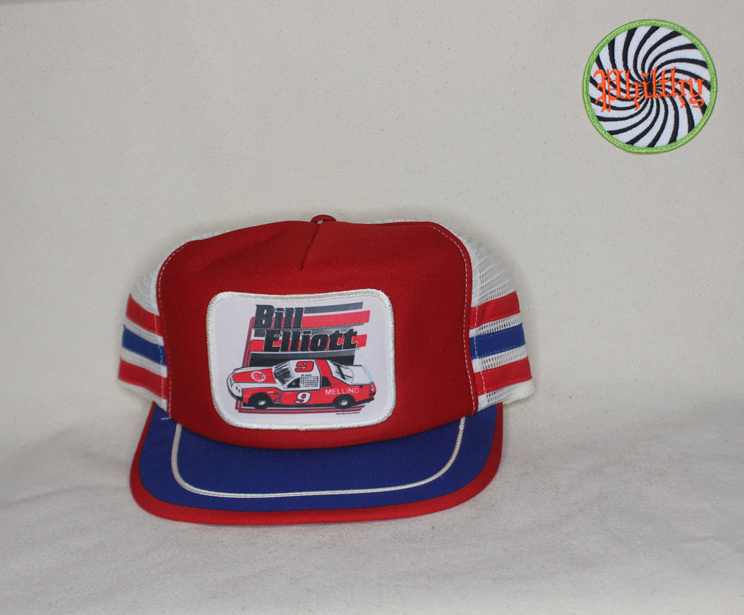 Vtg Bill Elliot Nascar Melling Oil 9 80's 3-Stripe Hat