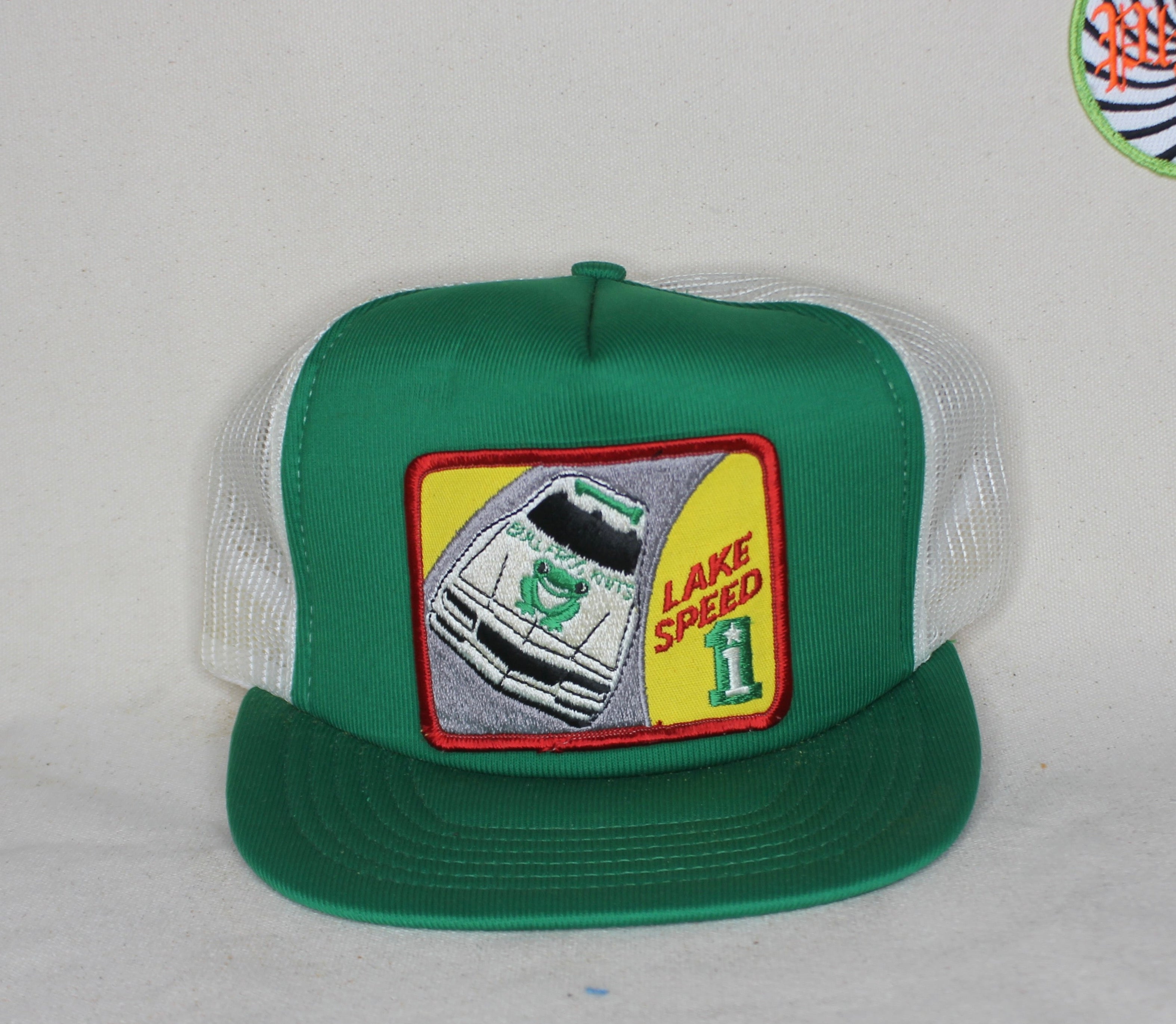 Vtg Lake Speed NASCAR Racing Bullfrog 1 80's Patch Green Trucker Hat