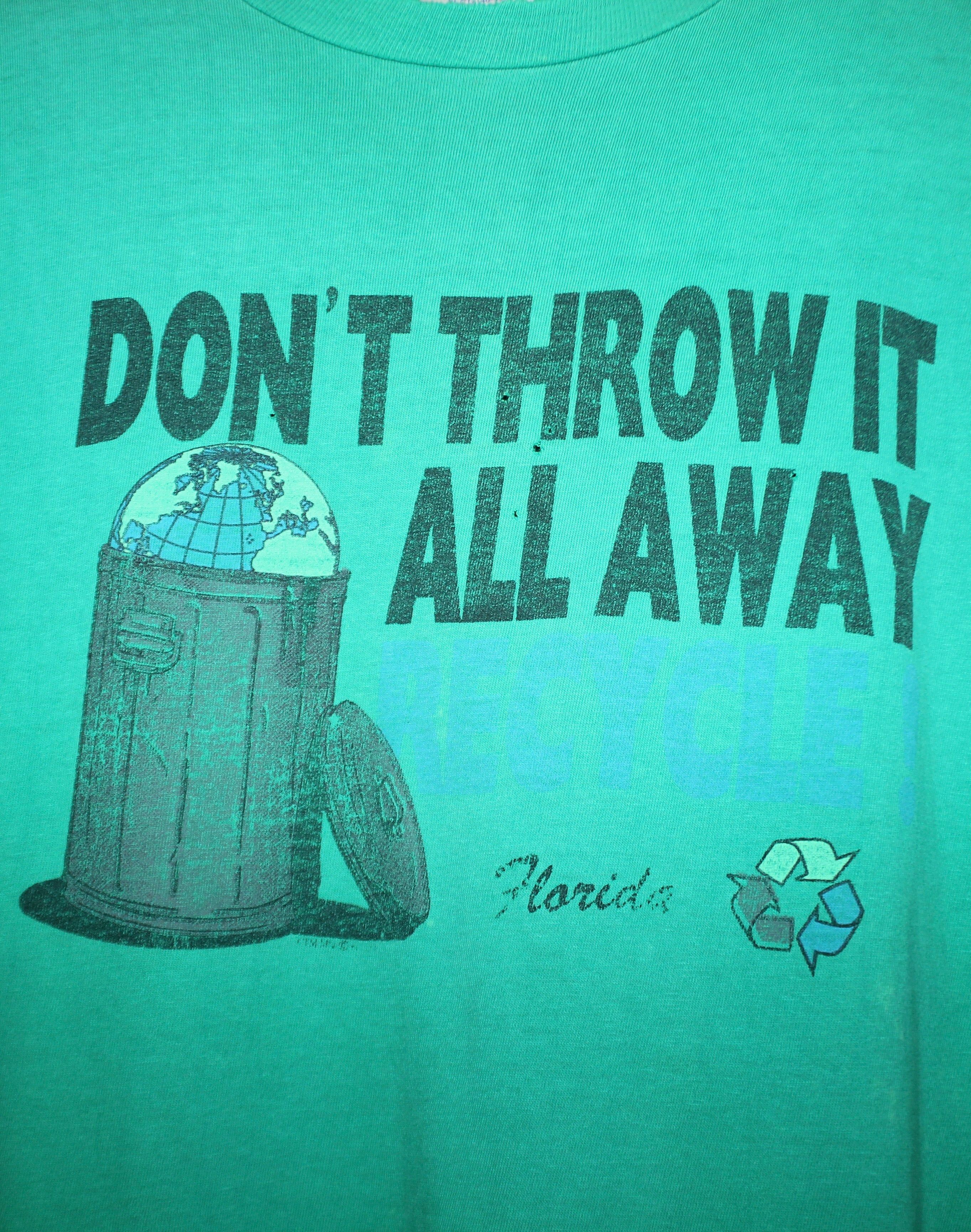 Vintage 80s Recycle Florida Green Earth Trash CanT-Shirt: XL
