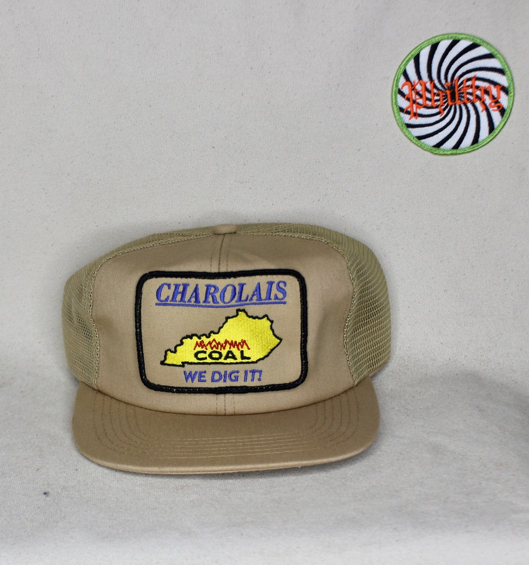 Vintage Charolais Coal We Dig It Patch Tan Snapback Trucker Hat K-Products
