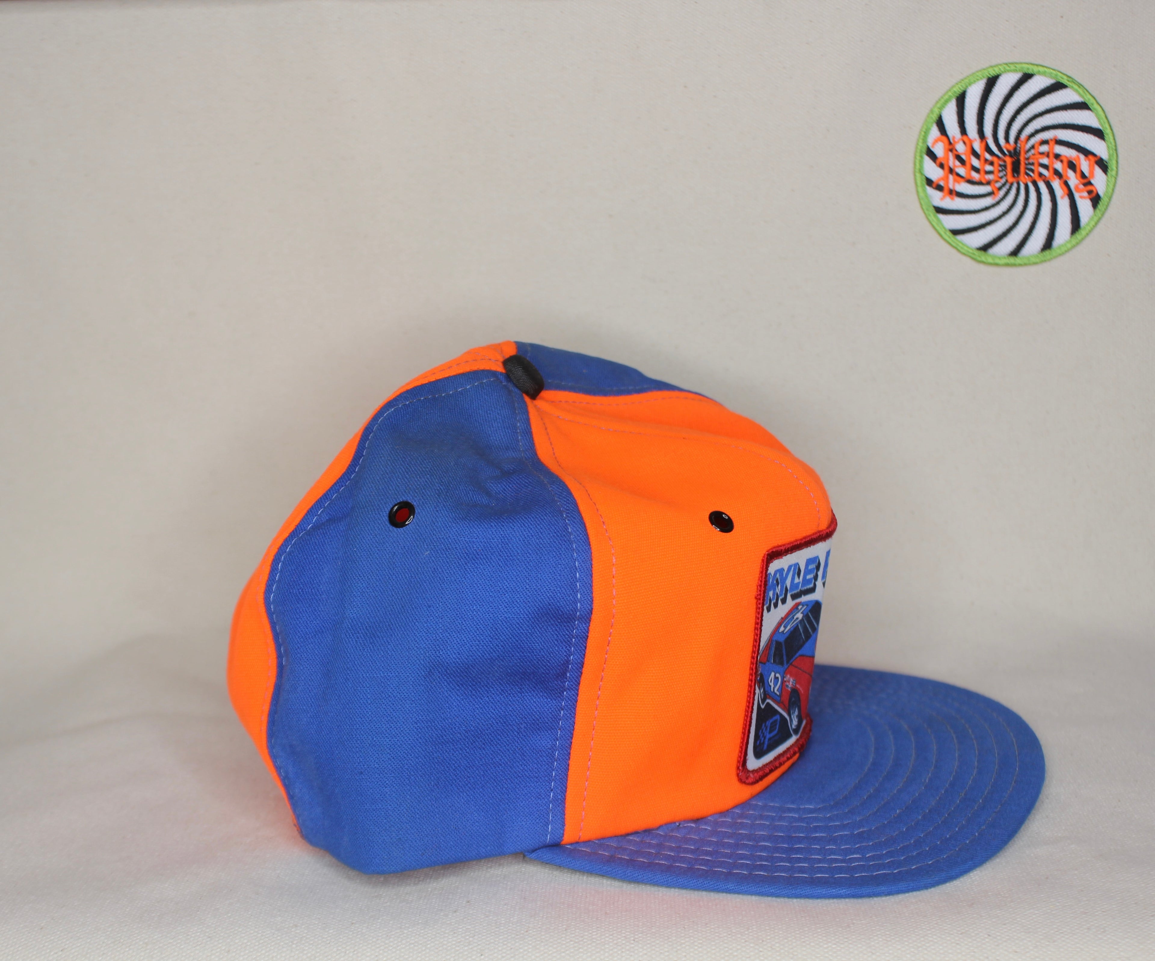 Vtg Kyle Petty STP 42 Racing Neon Orange Blue Pinwheel Nascar 80's Patch Hat