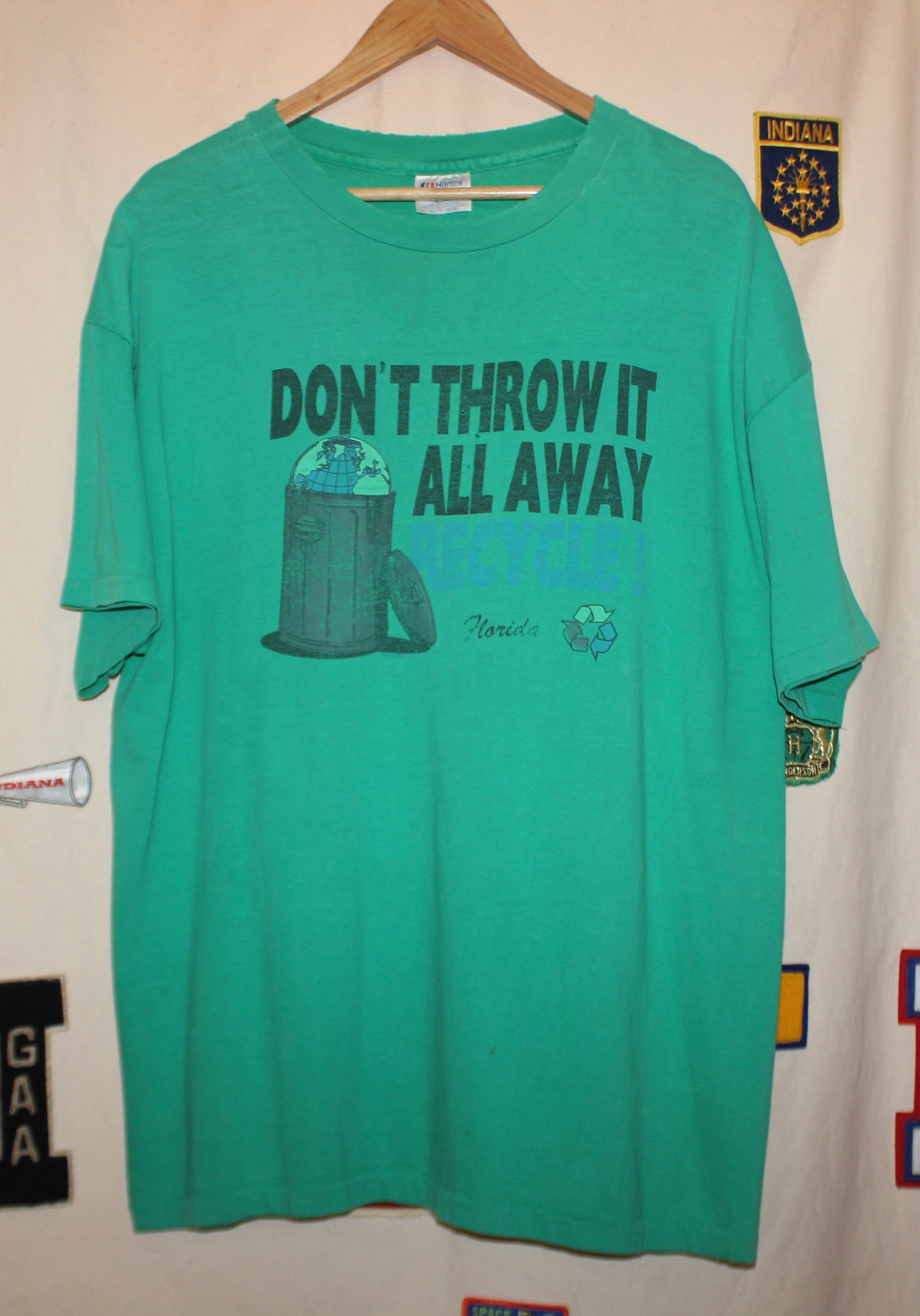 Vintage 80s Recycle Florida Green Earth Trash CanT-Shirt: XL