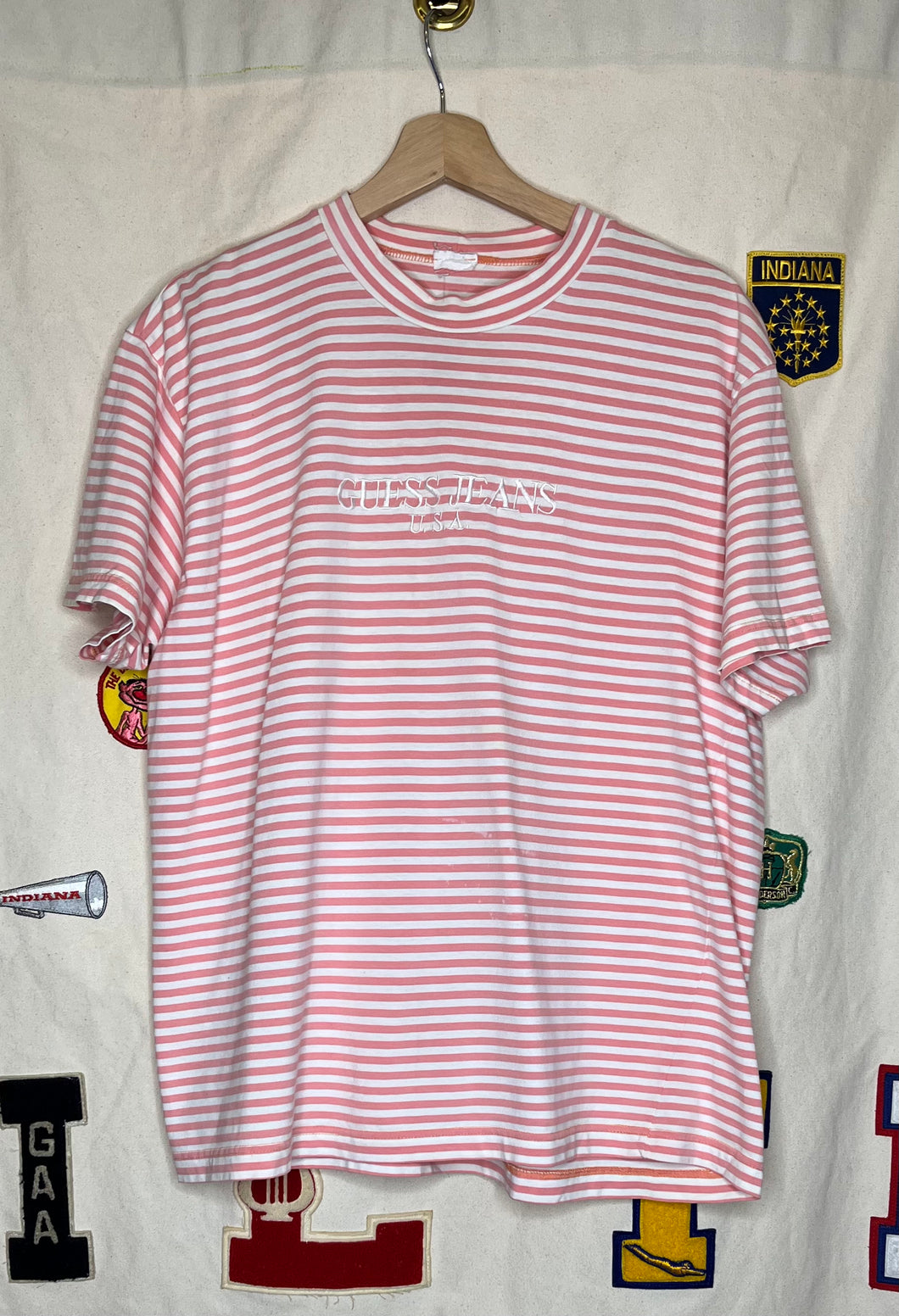 Guess Jeans Striped Pink T-Shirt: L