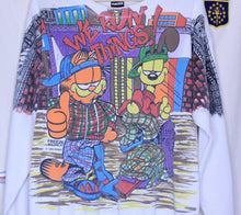 Load image into Gallery viewer, Vintage Freeze Garfield &amp; Odie We Run Things All Over Print White Crewneck Sweatshirt: M
