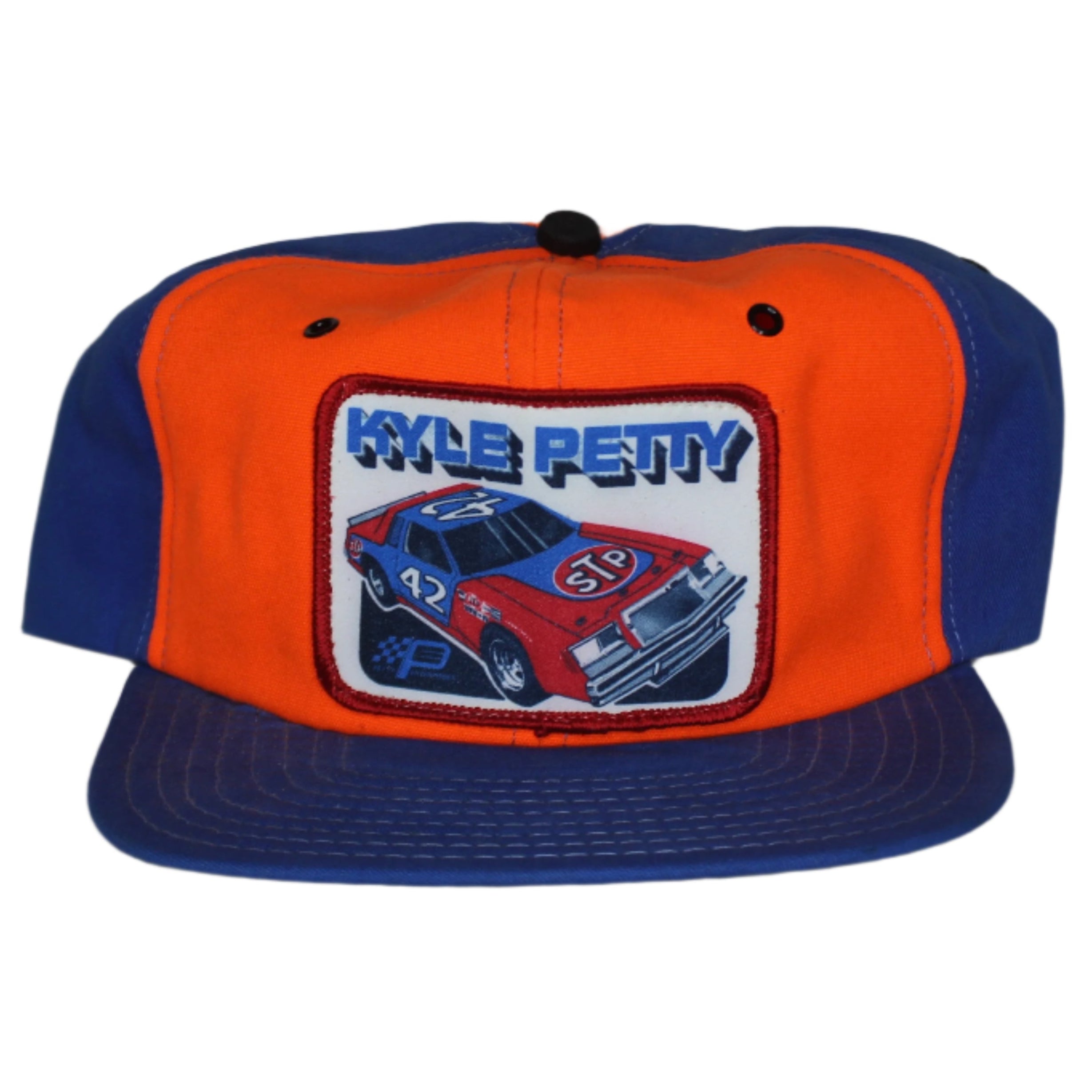 Vtg Kyle Petty STP 42 Racing Neon Orange Blue Pinwheel Nascar 80's Patch Hat