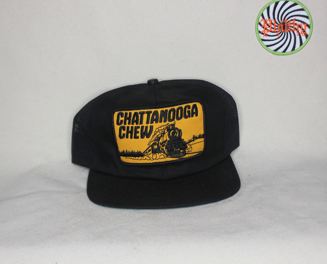 Vtg Chattanooga Chew Black Mesh Trucker 80's Patch Hat
