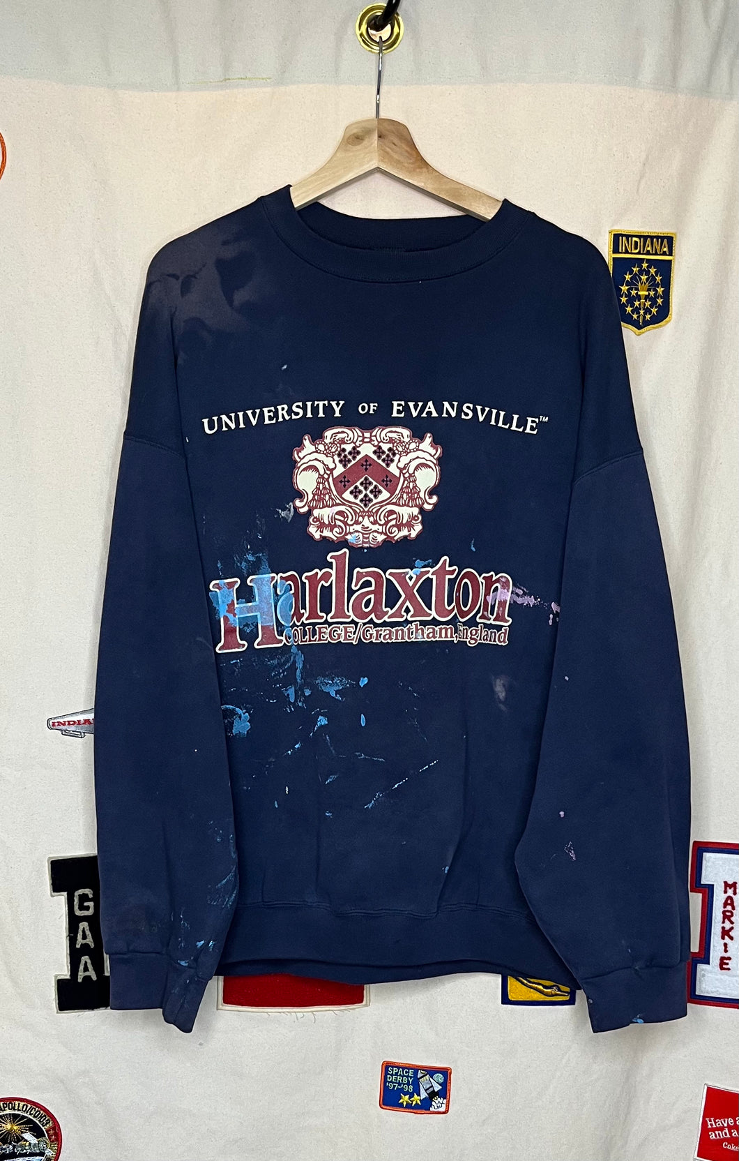 University of Evansville Harlaxton College Paint Splattered Crewneck: XXL