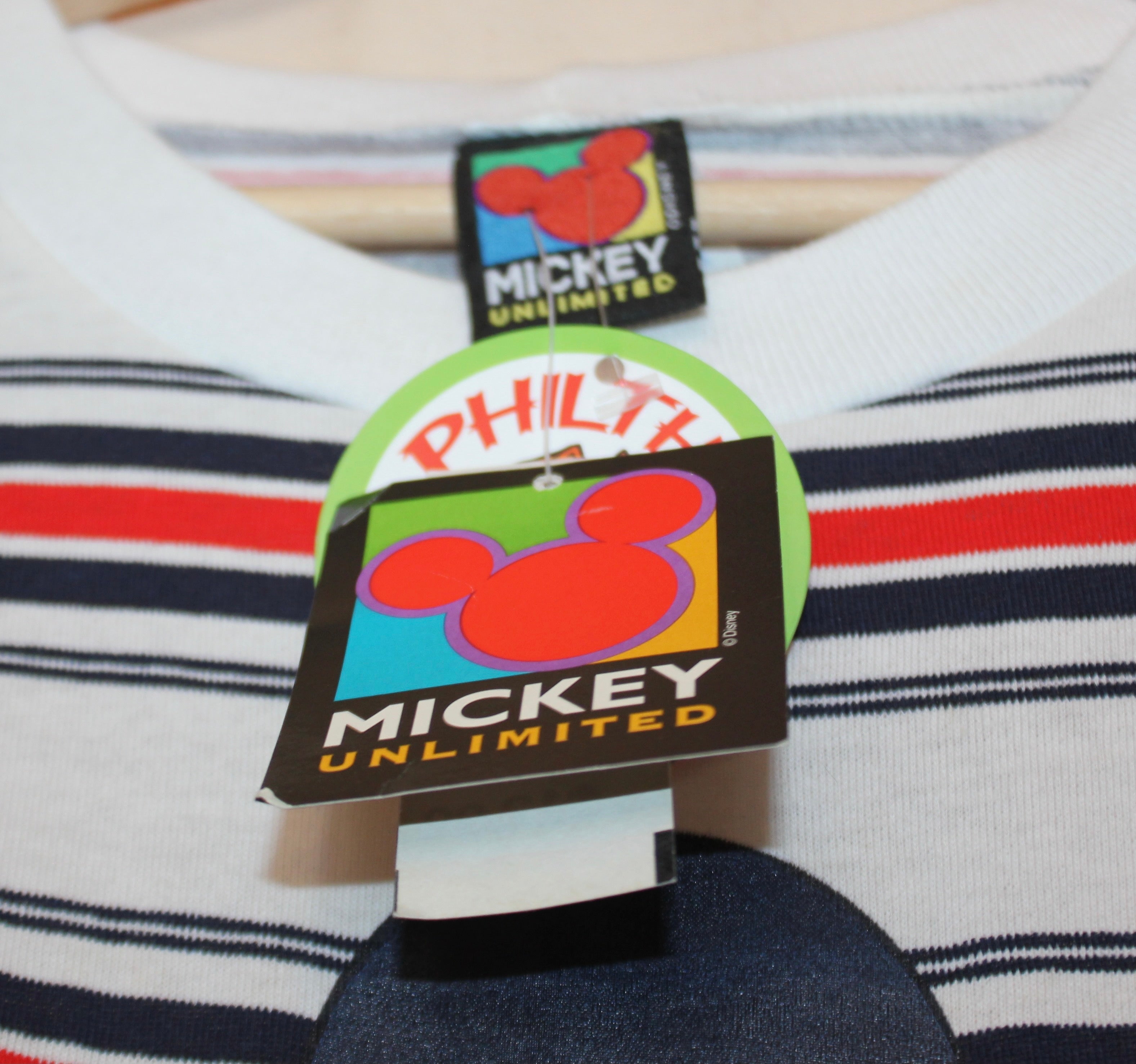 Vintage NWT Mickey Mouse Striped White/Red/Navy T-Shirt NWT: XL