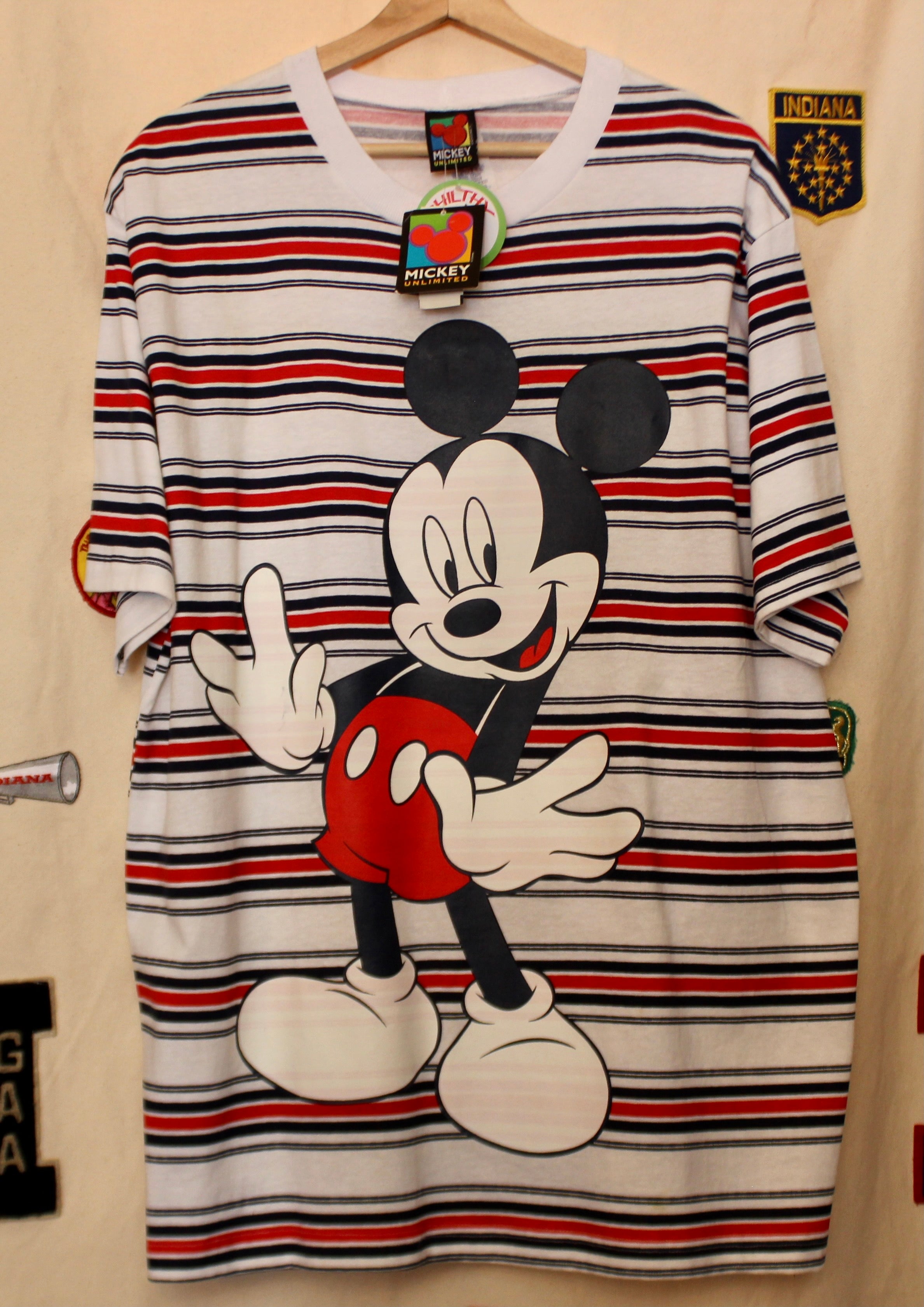 Vintage NWT Mickey Mouse Striped White/Red/Navy T-Shirt NWT: XL