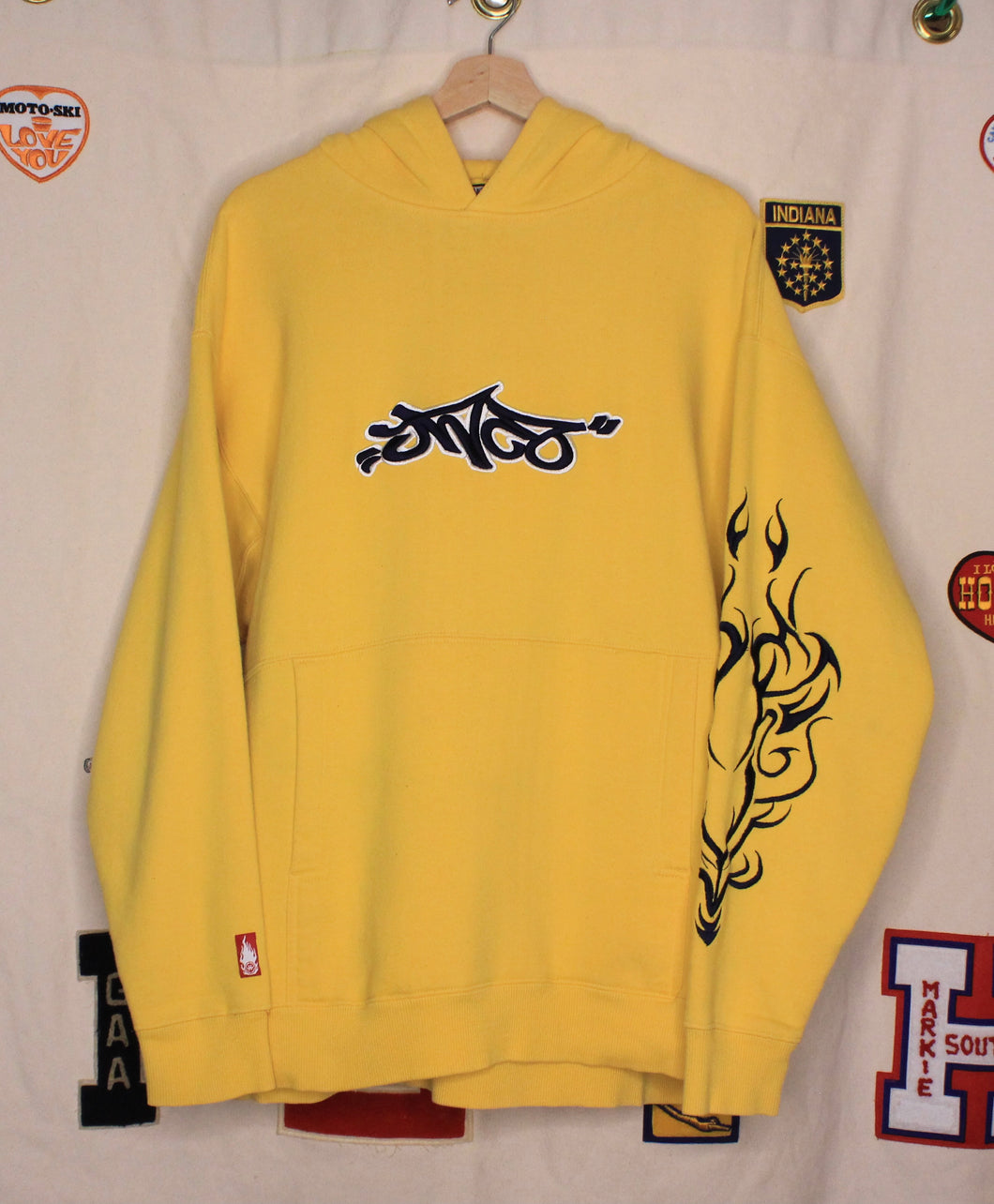 Vintage JNCO Jeans Yellow Embroidered Hoodie Sweatshirt: Large