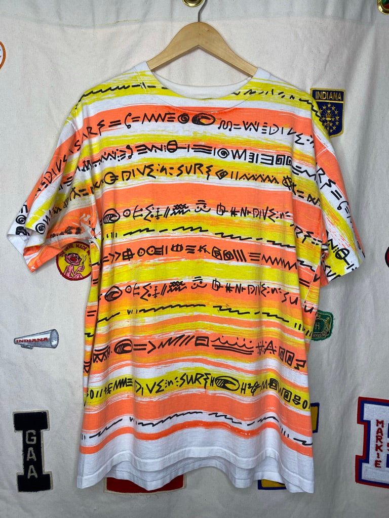 Vintage All Over Print Striped Surf Shirt: XL