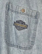 Load image into Gallery viewer, Harley Davidson Motorcycle Denim Button-Up Shirt: L
