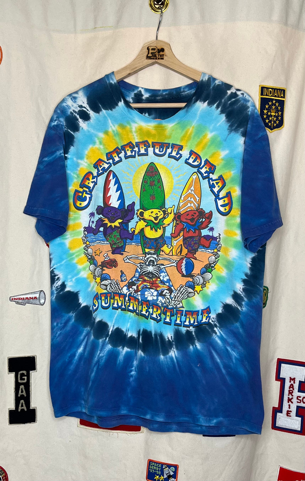 Grateful Dead Summertime Surfing Bear Tie-Dye T-Shirt: L/XL