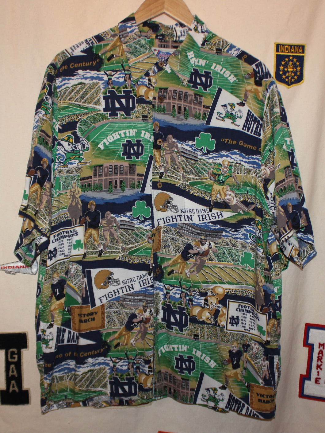 Notre Dame University Reyn Spooner Hawaiian Button Up Shirt: Large