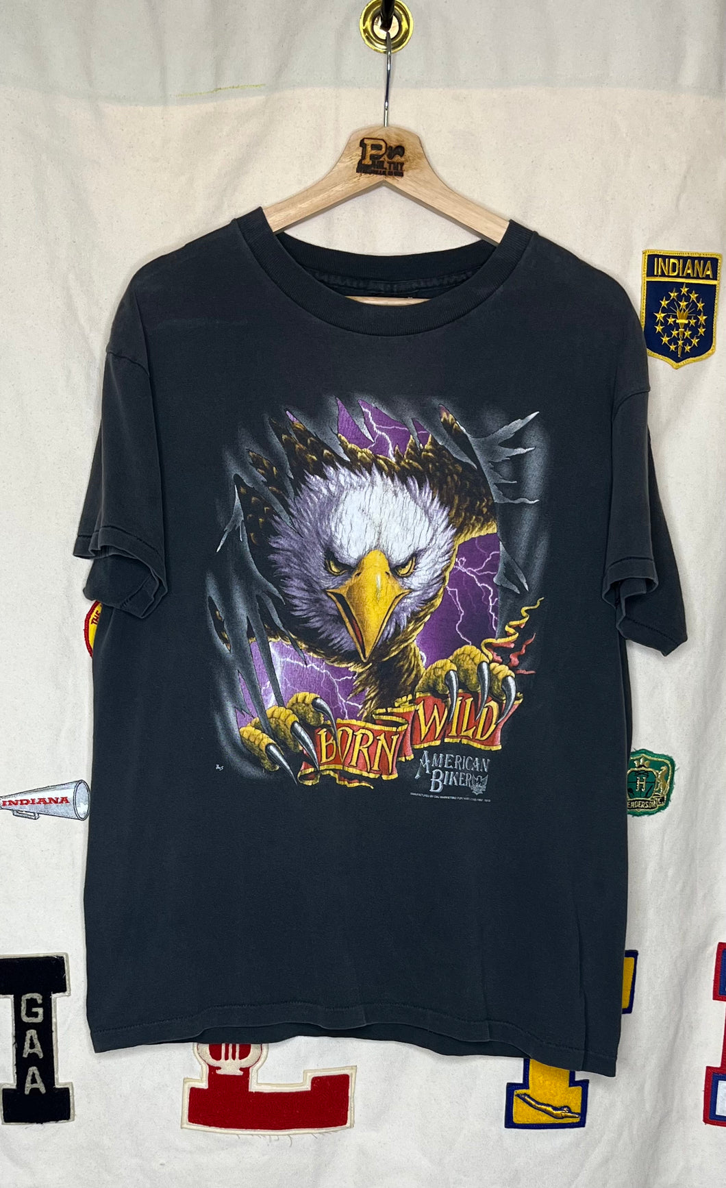 American Biker Born Wild Eagle 3D Emblem T-Shirt: L