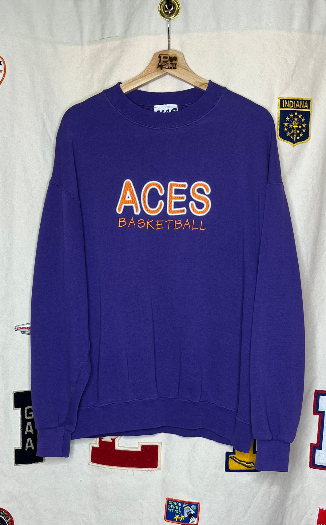 University of Evansville Purple Aces Patch Letter Crewneck: L