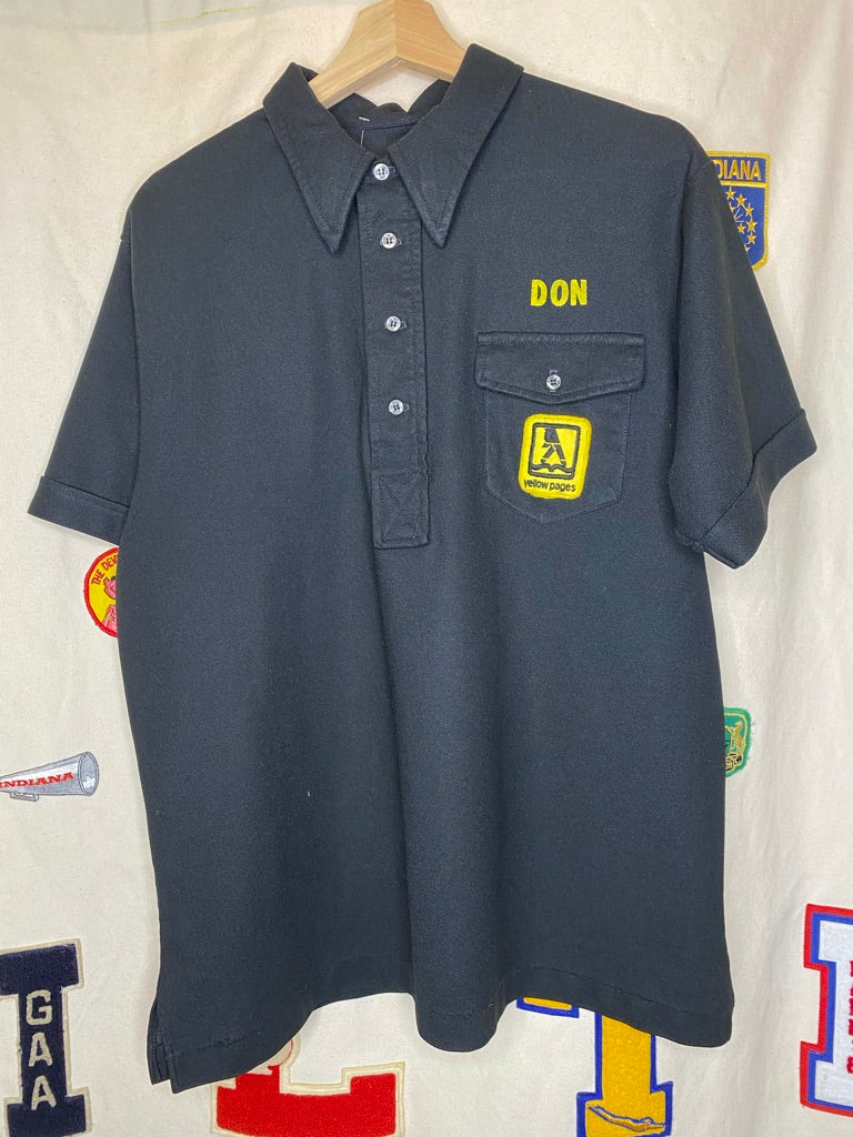 Vintage Yellow Pages 60’s Black Work Bowling Shirt: Large