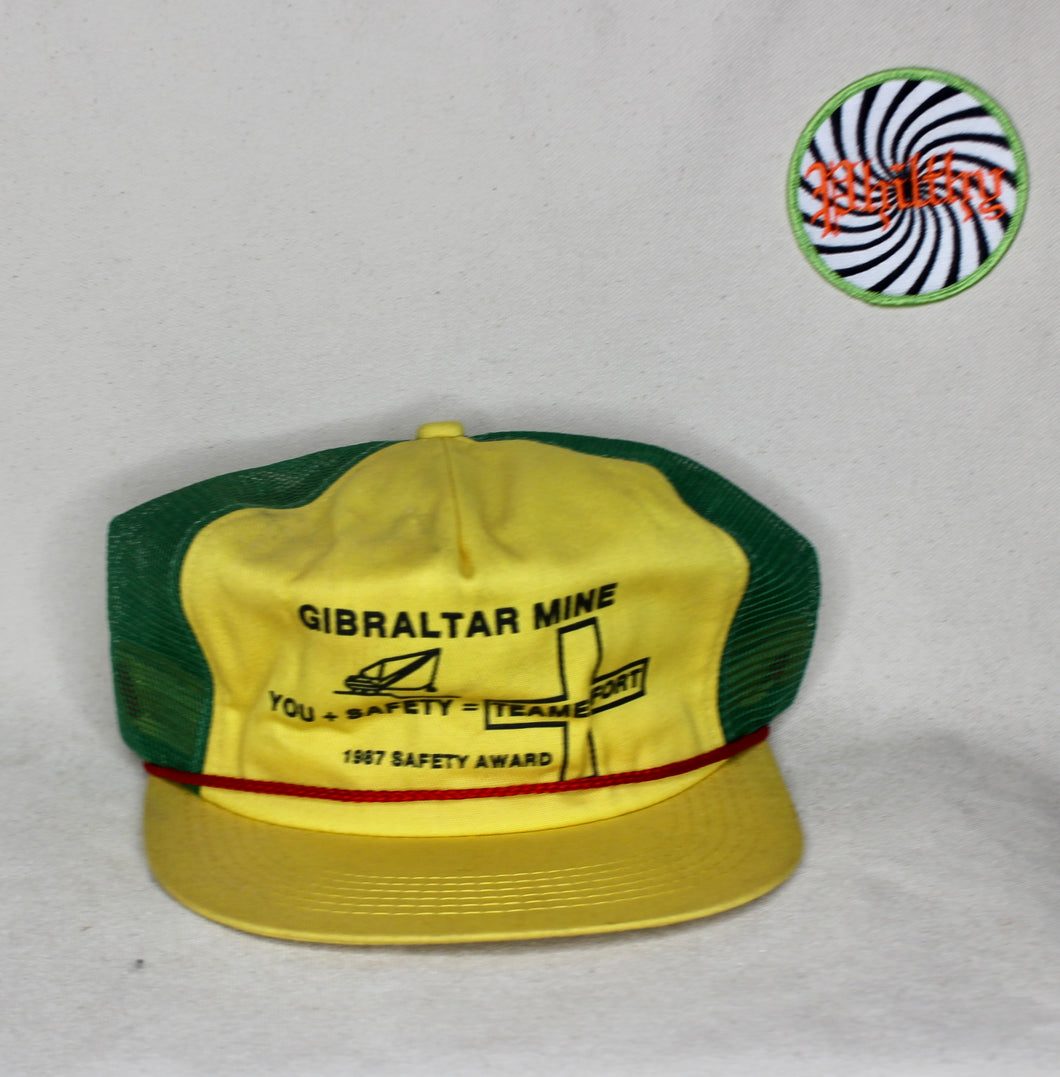 Vintage Gibraltar Mine Rope Trucker Snapback Hat Green/Yellow 1987