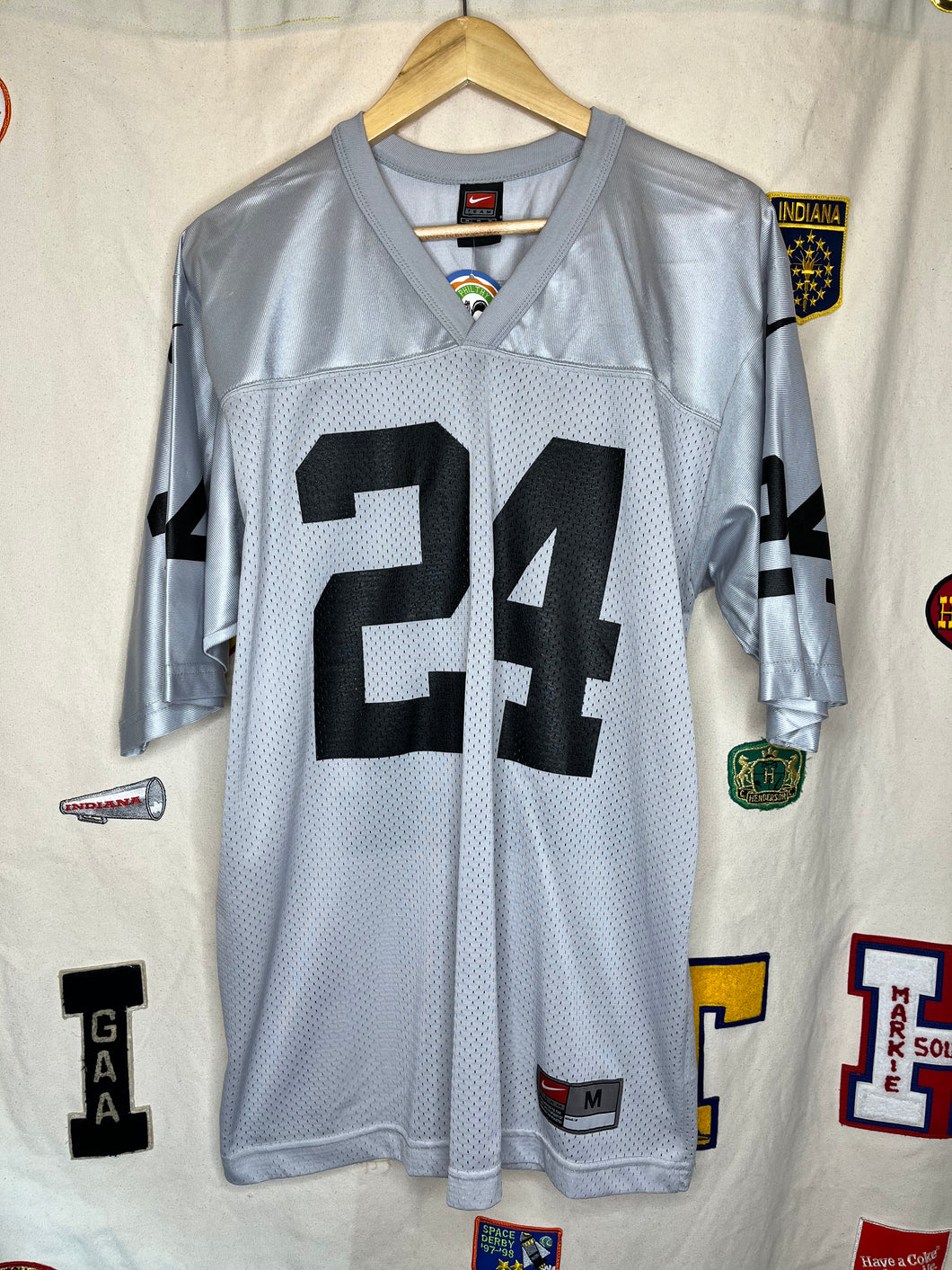 Vintage Oakland Raiders 24 Charles Woodson Nike Silver Football Jersey: Medium