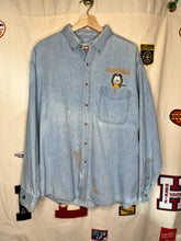 Load image into Gallery viewer, Vintage Garfield Embroidered Denim Button Up Paint Shirt: Large
