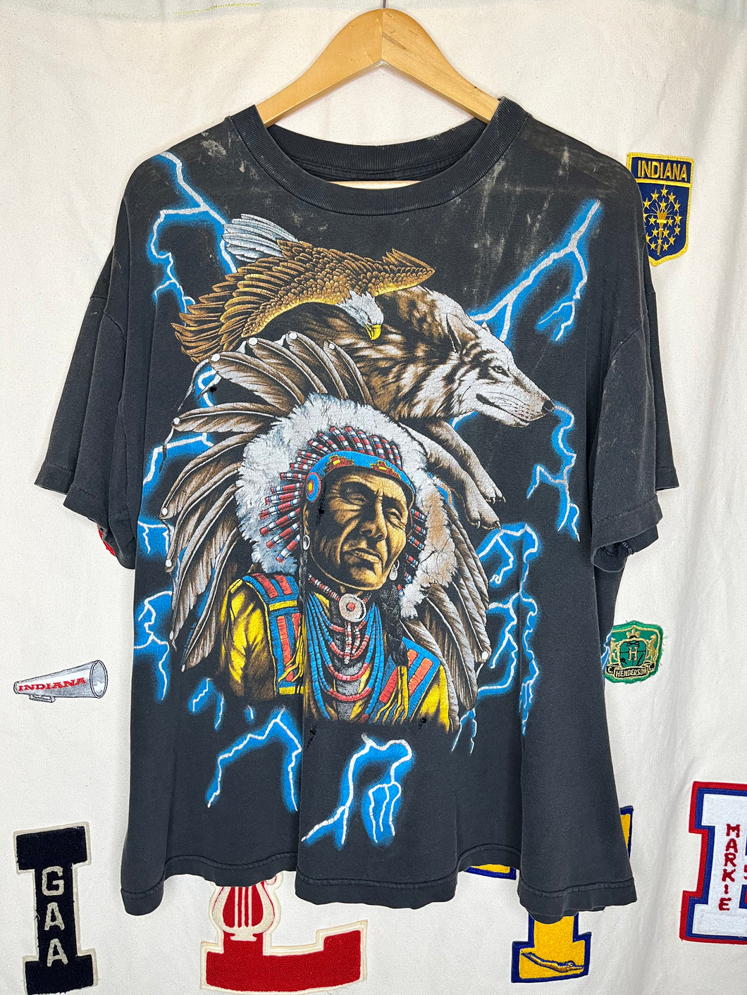 Vintage American Thunder Native American Indiana Lightning T-Shirt: XL